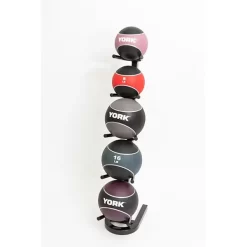 York Barbell Medicine Ball Display Stand – Vertical -Professional Fitness Equipment Store MedicineBallDisplayStand VerticalFrontViewWithMedicineBalls