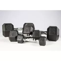 York Barbell 5-50lb Premium PVC Hex Dumbbell Set - Chrome Ergo Handle